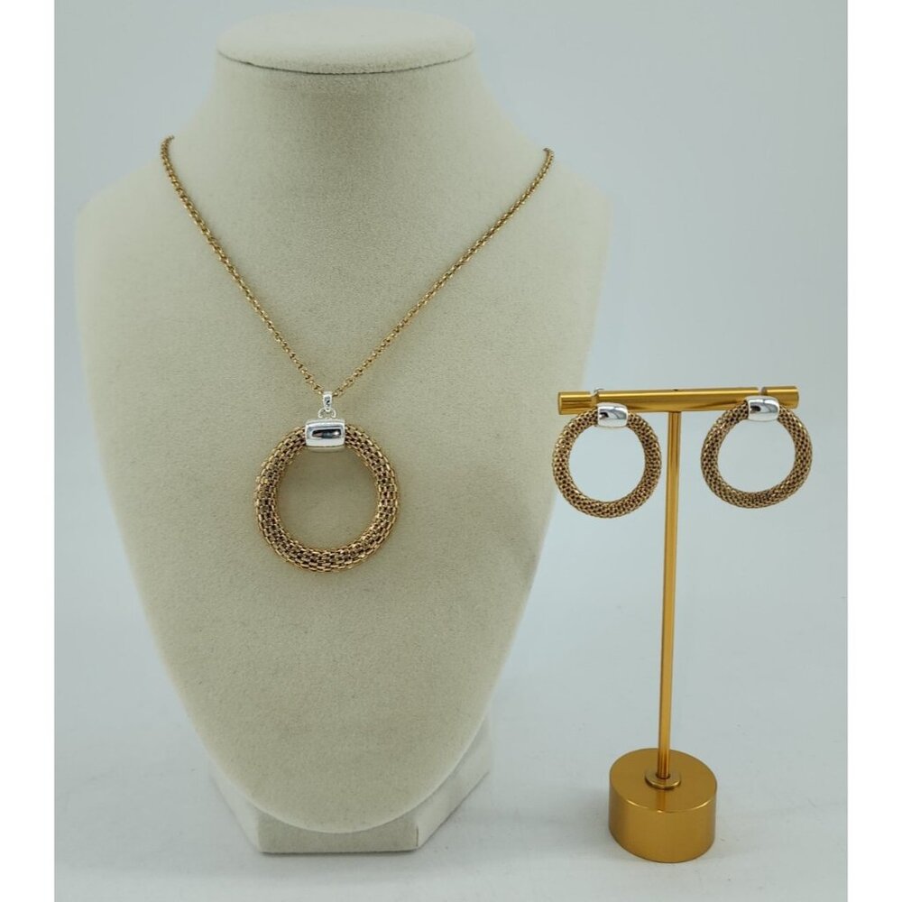 Vtg Avon SHB Jewelry Set of Necklace‎ And Stud Hoop Earrings Gold Toned Mesh
